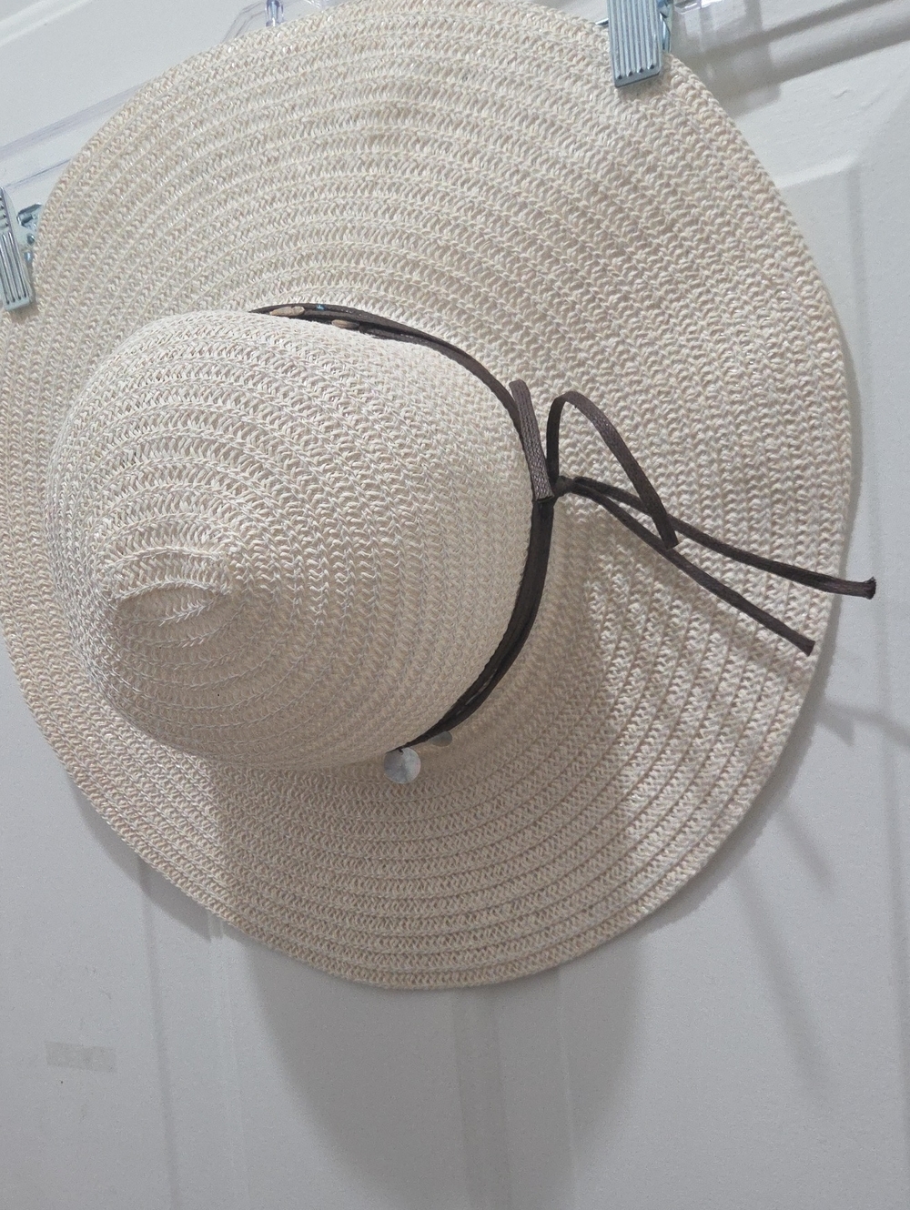 Wide Brim Straw Sun Hat with Brown Band - Picture 2 of 4